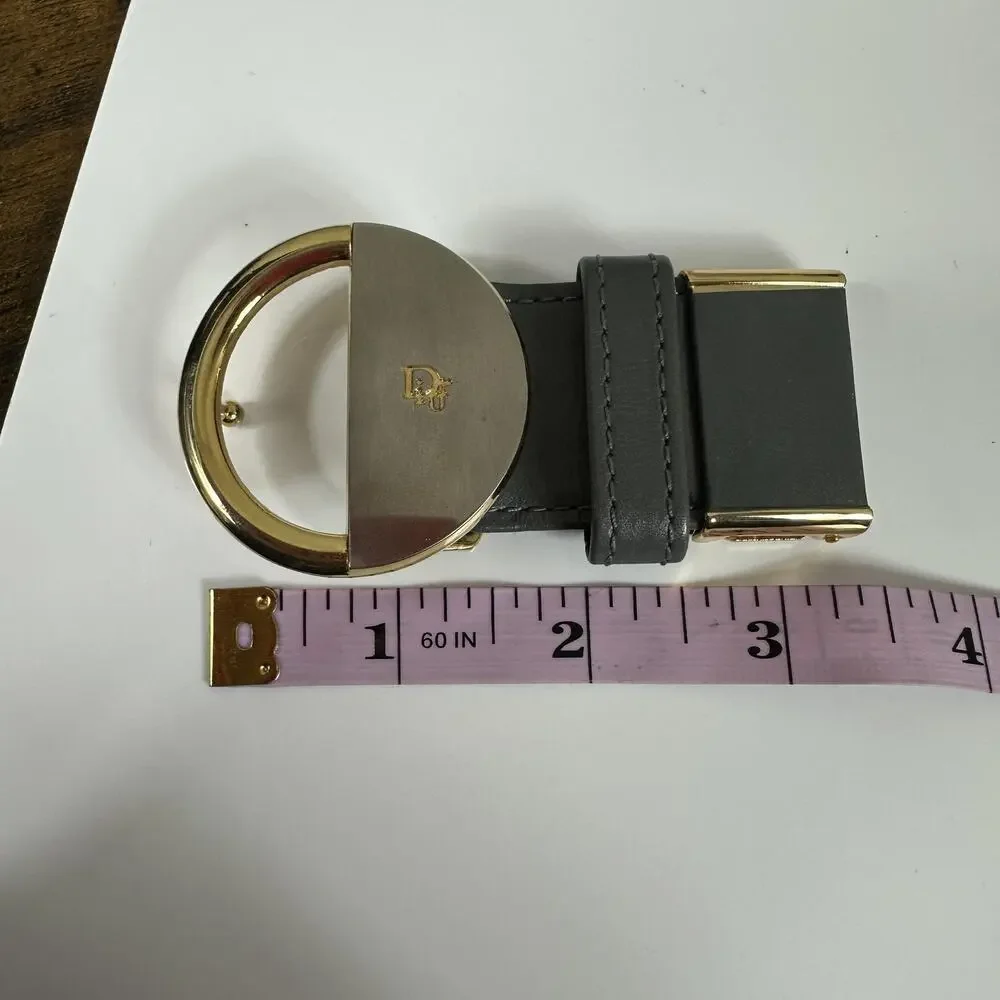Christian Dior Belt Buckle Mens One Size Gold Leather Metal Logo Round